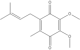 2,3-二甲氧基-5-甲基-6-(3-甲基-2-丁烯基)-1,4-苯醌结构式