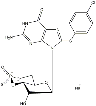 8-(4-Chlorophenylthio)guanosine 3',5'-cyclic Monophosphothioate, Rp-Isomer . sodium salt结构式
