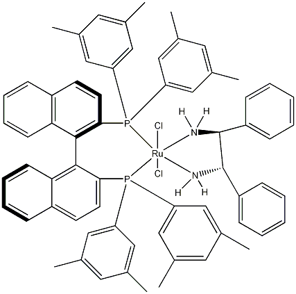 二氯{(R)-(+)-2,2'-二[二(3,5-二甲苯基)膦基]-1,1'-联萘基}[(1R,2R)-(+)-1,2-二苯基乙烯二胺]钌(II)结构式