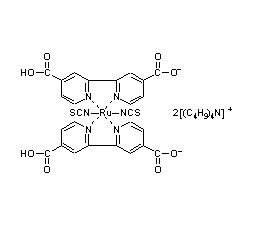 双(四丁基铵) 二氢双(异硫氰酸盐)双(2,2'-联吡啶-4,4'-二羧酸）钌(II)结构式