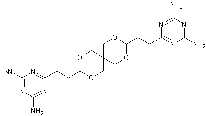 3,9-双[2-(3,5-二氨基-2,4,6-三氮杂苯基)乙基]-2,4,6,8-四氧螺[5.5]十一烷结构式