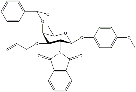 4-甲氧苯基3-O-烯丙基-4,6-O-苯亚甲基-2-脱氧-2-苯二甲酰亚氨基-β-D-吡喃葡萄糖苷结构式
