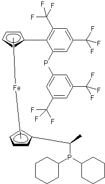 (R)-1-[(S)-2-(二-(3,5-双-三氟甲苯基)膦)二茂铁基]乙基-二环己膦结构式