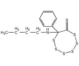 7-苯基-7-(正丁基氨基)-1,2,3,4,5,6-六硫-8-硫酮结构式