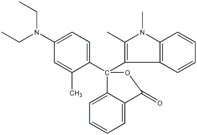 3-(1,2-甲基-3-吲哚)-3-[4-(二乙基氨基)-2-甲基苯基]内酯结构式