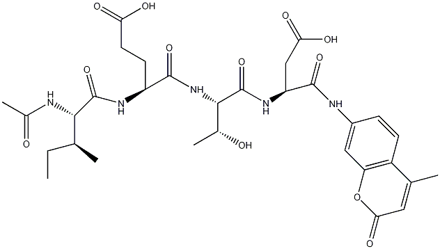 乙酰基-异亮氨酰-谷氨酰-苏氨酸-天冬氨酸-7-氨基-4-甲基香豆素结构式