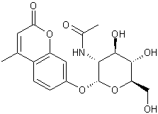 4-甲基伞形酮-2-乙酰胺基-2-脱氧-α-D-吡喃葡萄糖苷结构式