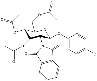 4-甲氧苯基-3,4,6-三-O-乙酰基-2-脱氧-2-苯二甲酰亚氨基-β-D-吡喃葡萄糖苷结构式