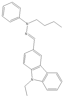 9-乙基-3-(N-丁基-N-苯腙甲醛基)咔唑结构式