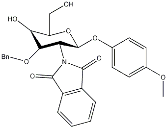 4-甲氧苯基3-O-苄基-2-脱氧-2-苯二甲酰亚氨基-β-D-吡喃葡萄糖苷结构式