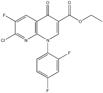 甲酸乙酯1-(2,4-二氟苯基)-7-氯-6-氟-4-氧代羟基吡啶[2,3-b]吡啶-3-羧酸结构式