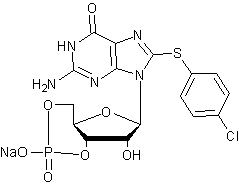 8-(4-硫代氯苯基)鸟苷3′,5′-(环状)单磷酸盐固体结构式