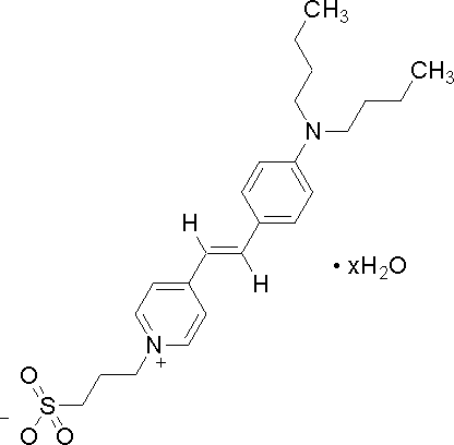 反-4-[4-(二丁基氨基)苯乙烯]-1-(3- 硫丙基)吡啶内盐水合物结构式