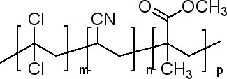 甲基丙烯酸甲酯与1,1-二氯乙烯和丙烯腈的聚合物结构式