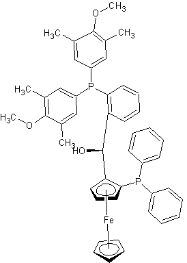 (S)-(-)-[(S)-2-二苯基膦二茂铁][2-二(3,5-二甲基-4-甲氧苯基)膦苯基]甲醇结构式