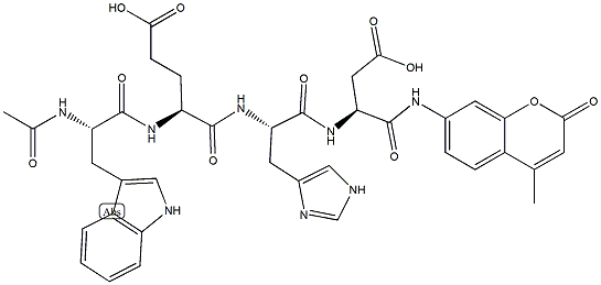 乙酰基色氨酰谷氨酰组氨酰天冬氨酸-7-氨基-4-甲基香豆素结构式