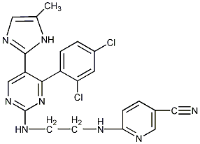 6-[2-[4-(2,4-二氯苯基)-5-(4-甲基-1H-咪唑-2-基)嘧啶-2-基氨基]乙基氨基]吡啶-3-甲腈结构式