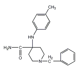 1-苄基-4-(对甲苯胺基)4-哌啶甲酰胺结构式