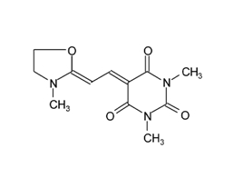 1,3-二甲基-5-[2-(3-甲基-噁唑-2-亚基)-亚乙基]-嘧啶-2,4,6-三酮结构式