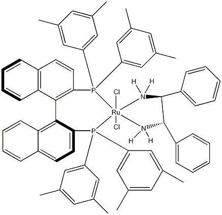 二氯{(S)-(-)-2,2'-二[二(3,5-二甲苯基)膦基]-1,1'-联萘基}[(1S,2S)-(-)-1,2-二苯基乙烯二胺]钌(II)结构式
