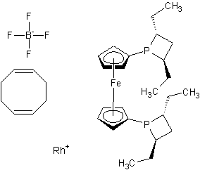 (+)-1,1'-((2R,4R)-2,4-二乙基磷)二茂铁(1,5-环辛二烯)铑(I)四氟硼酸结构式