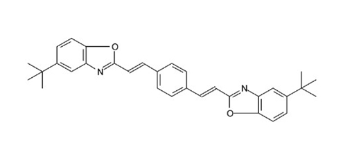 5-叔-丁基-2-(2-(4-(2-(5-叔丁基苯并噁唑-2-基)乙烯基)苯基)乙烯基)苯并噁唑结构式