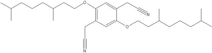 2,5-双(3',7'-双甲基辛氧基)甲苯基-1,4-二乙腈结构式