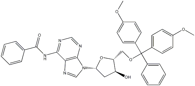 N6-苯甲酰基-5-O-(4,4-二甲氧基三苯基)-2-脱氧腺甙结构式