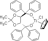 氯环戊二烯基[(4R,5R)-2,2-二甲基-α,α,α',α'-四苯基-1,3-二氧戊环-4,5-二甲醇酸根]钛结构式
