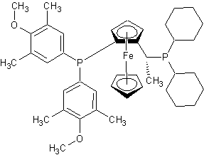 (R)-1-[(S)-2-(二-(4-甲氧基-3,5-二甲苯基)膦)二茂铁基]乙基-二环己基膦结构式