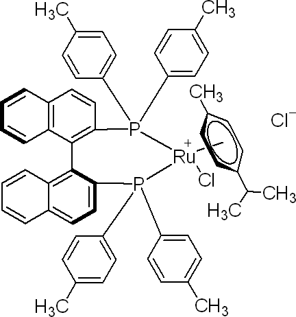 氯[(S)-(-)-2,2'-双(二对甲苯基膦基)-1,1'-联萘](对伞花烃)钌(II)酰氯结构式