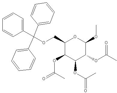甲基 2,3,4-三-O-乙酰基-6-O-三苯代甲基-β-D-吡喃半乳糖苷结构式