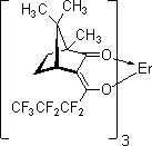 铒三[3-(七氟丙基羟基亚甲基)-(−)-樟脑酸]结构式