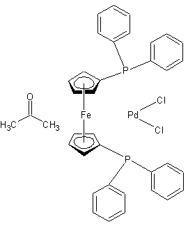 二氯(1,1-双(二苯基膦)二茂铁)钯(II)丙酮加合物结构式