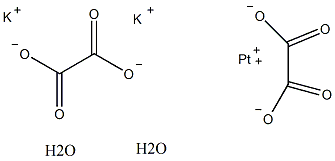 二(氧醛酸根)铂(II)酸钾二水合物结构式
