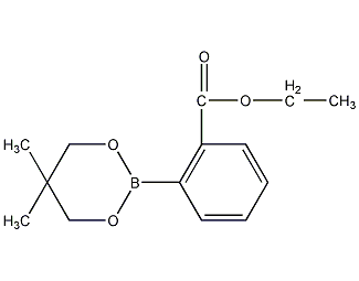 2-(5,5-二甲基-1,3,2-二氧杂环己硼-2-基)苯甲酸乙酯结构式