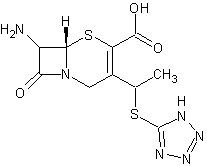 3-(1-甲基-1H-四氮唑-5-基)硫甲基-7-氨基头孢霉烷酸结构式