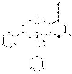 2-乙酰氨基-3-O-苄基-4,6-O-亚苄基-2-脱氧-β-D-半乳糖-1-叠氮化物结构式