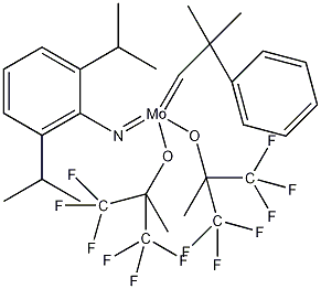 2,6-二异丙基苯基亚氨基叔丁基亚苯基钼(Ⅵ)双(六氟叔丁醇化物)结构式