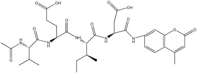乙酰基缬氨酰谷氨酰异亮氨酰天冬氨酸-7-氨基-4-甲基香豆素结构式