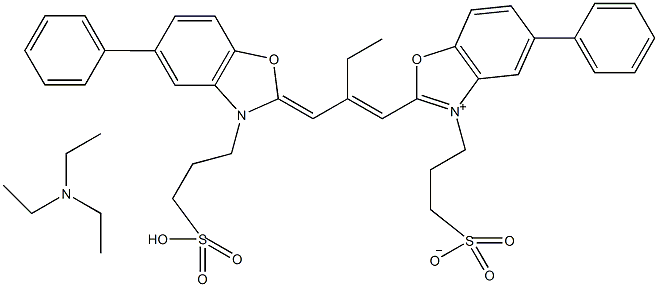3,3′-二硫代丙基-5,5′-二苯基-9-乙基草碳菁三乙基铵盐结构式