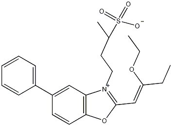 2-(2-乙氧基-1-丁烯基)-5-苯基-3-(3-磺丁基)甲苯磺酸酯内盐结构式
