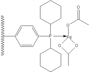 二(乙酸)二环己基苯基膦合钯(II), 高分子担载 FibreCat®结构式