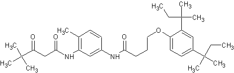 2'-氯-5'-[4-(2,4-二卤苯基苯氧基)丁酰胺]-4,4-二甲基-3-氧戊烷酰胺结构式