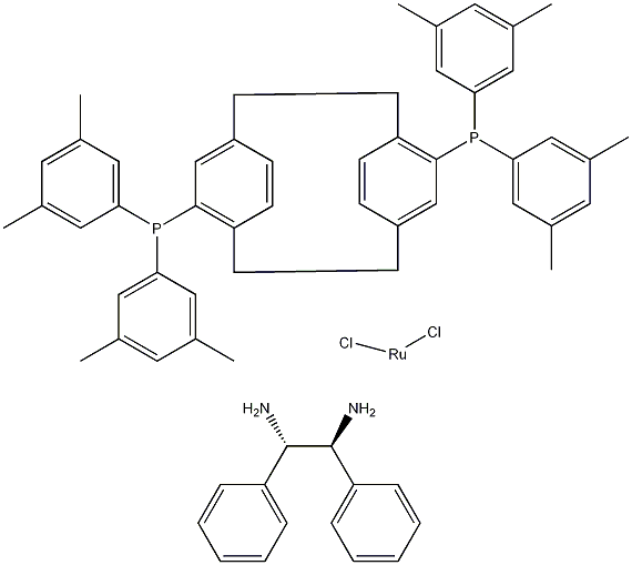 [-(-)-4,12-双(二(3,5-二甲苯)磷)-[2.2]-对二甲苯][(1S,2S)-(-)-1,2-二苯基乙烯二胺]二氯化钌结构式