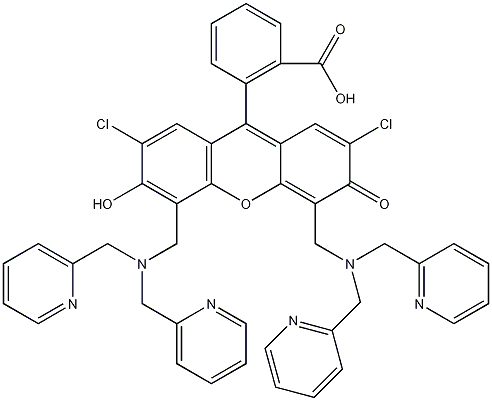 9-(2-羧基苯基)-2,7-二氯-4,5-二[二(2-吡啶)氨甲基]-6-羟基-3-苍耳烷酮结构式