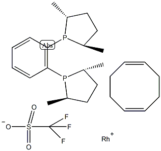 (-)-1,2(2R,5R)-2,5-(二甲基磷杂唑基桥)苯(环辛二烯)铑(I)三氟甲磺酸结构式