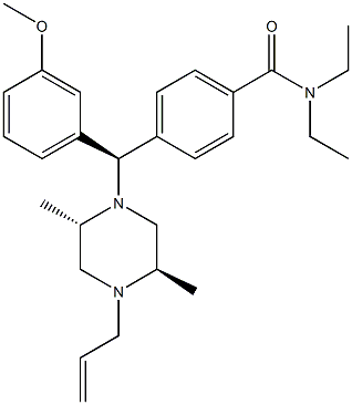 (+)-4-[(αR)-α-((2S,5R)-4-烯丙基-2,5-二甲基-1-哌嗪基)-3-甲氧基苄基]-N,N-二乙基苯酰胺结构式