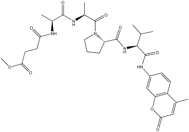 甲氧基琥珀酰基-丙氨酰-丙氨酰-脯氨酰-缬氨酸-7-氨基-4-甲基香豆素结构式