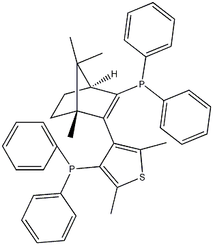 (+)-{(1S,4R)-3-[4-(二苯基膦基)-2,5-二甲基-3-噻吩基)-4,7,7-三甲基二环[2.2.1]庚-2-烯-2-基}二苯基膦结构式